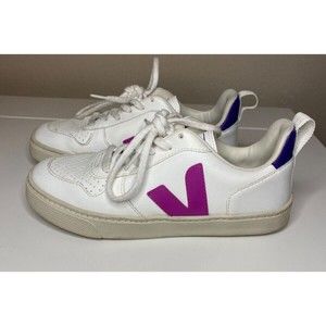 Veja Girls Sz EUR 34 US 3 V-10 Low-Top Leather Sneakers White & Purple
